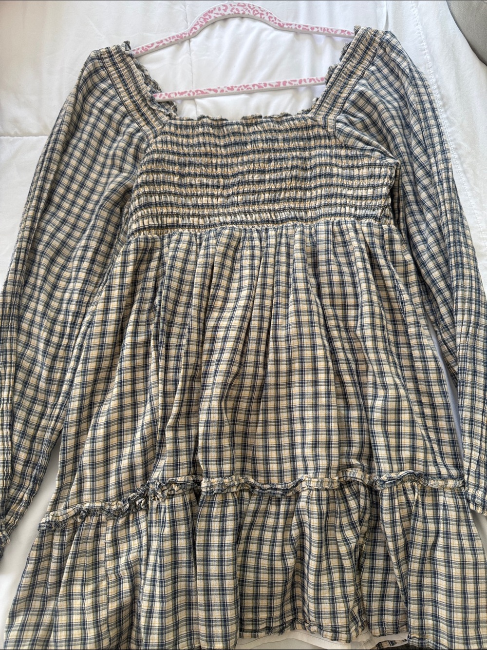 American Eagle Outfitters Plaid Mini Dress in Cream and Blue